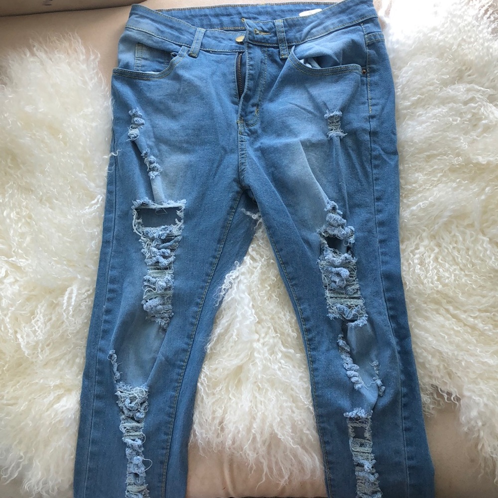 mid-rise distressed jeans